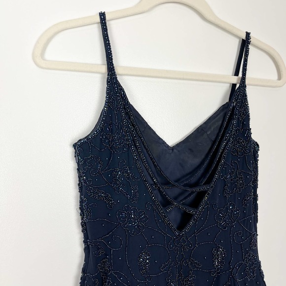 Niteline Della Roufogali Vintage Blue Silk Beaded Strappy Mini Dress Size 4 - Picture 8 of 13